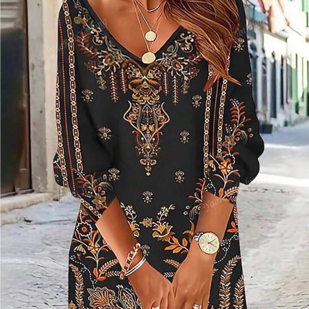 Elegant Black and Orange Floral Dress